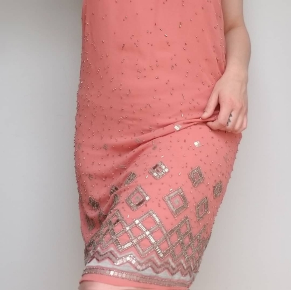 WHBM pink mini sequined cocktail party spaghetti strap dress M - Picture 11 of 11